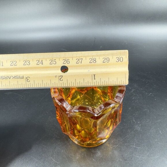 1960s LE Smith Amber Dominion Pattern Toothpick Holder Faceted Vintage Glass - Picture 3 of 13